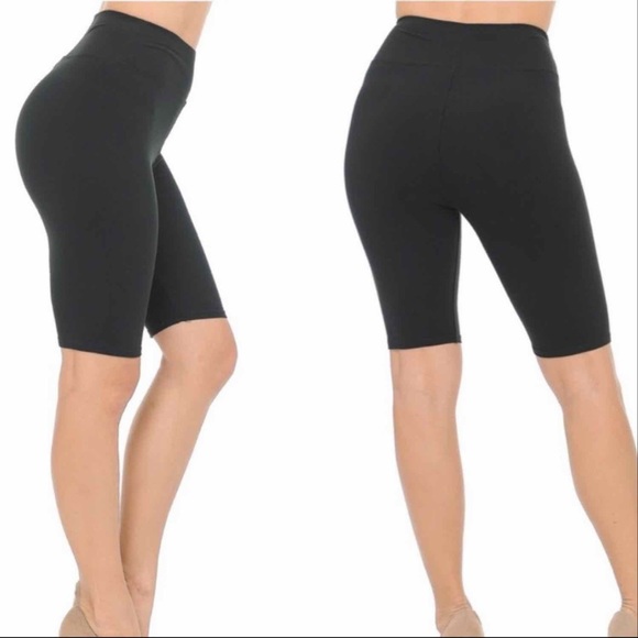 BUTTERY SOFT! HIGH WAISTED NON-ROLL BLACK BIKE SHORTS-SOFT W/SPANDEX - Picture 3 of 8